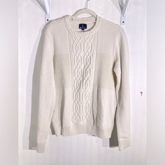 NWT Ben Sherman Men's Cable Knit Crew Neck Pullover Cream Sz M - Picture 2 of 5